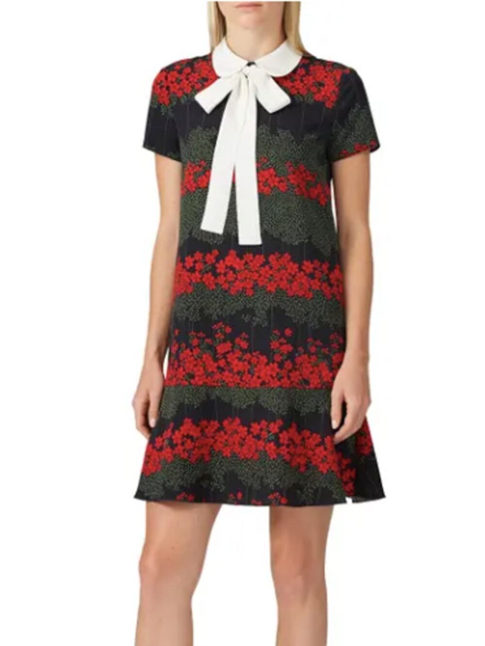 RED Valentino Printed Neck Tie Floral Peter Pan Collar Dress – IT 46 / US 10
